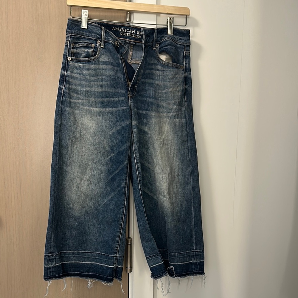 American Eagle Outfitters Blue Boyfriend Jeans with Distressed Details